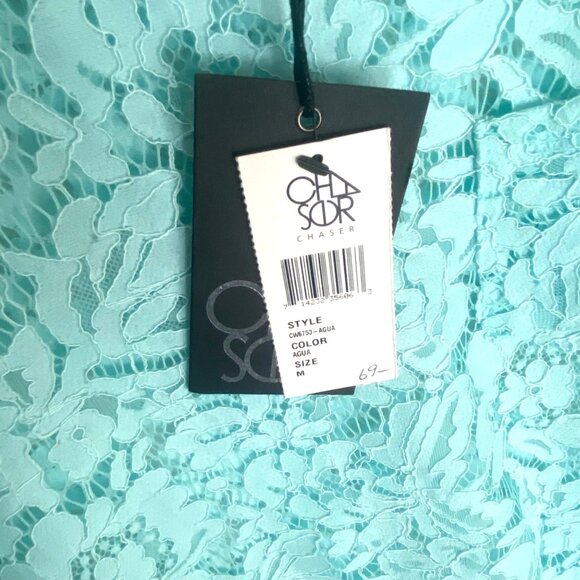 size M aqua blue lace tank top CHASOR $69 new/nwt turquoise see through loose fi - Picture 4 of 5